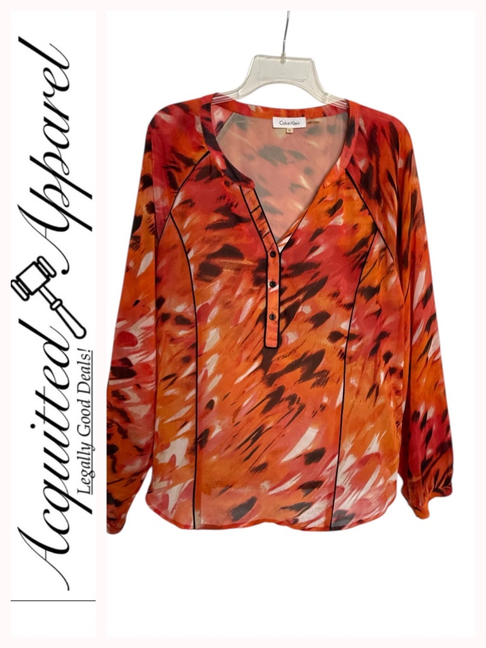 Calvin Klein Lightweight Abstract Print V-Neck Blouse
